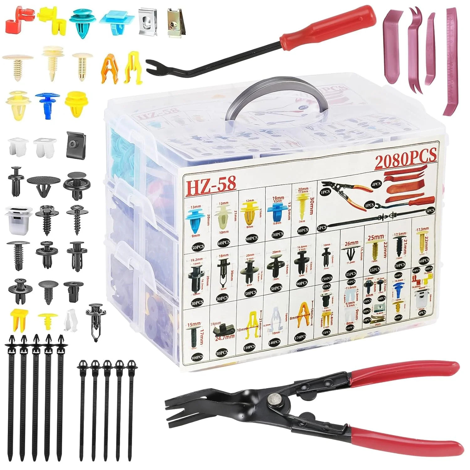 2080Pcs Car Retainer Clips & Fasteners Kit - 33 Universal Sizes Nylon Bumper, Fe
