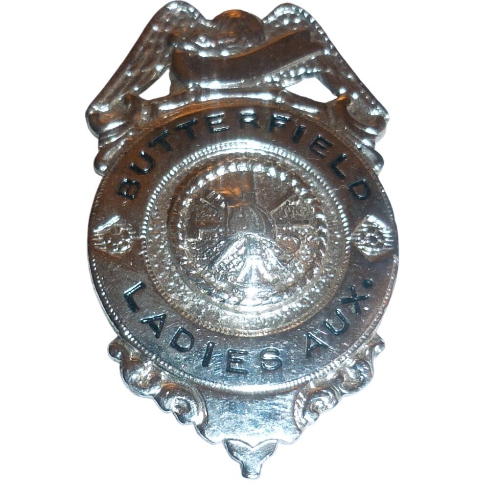 Vintage Butterfield Fire Department Ladies Auxiliary Pin Silver Tone Badge Vintage Butterfield Fire Department Ladies Auxiliary Pin Silver Tone Badge