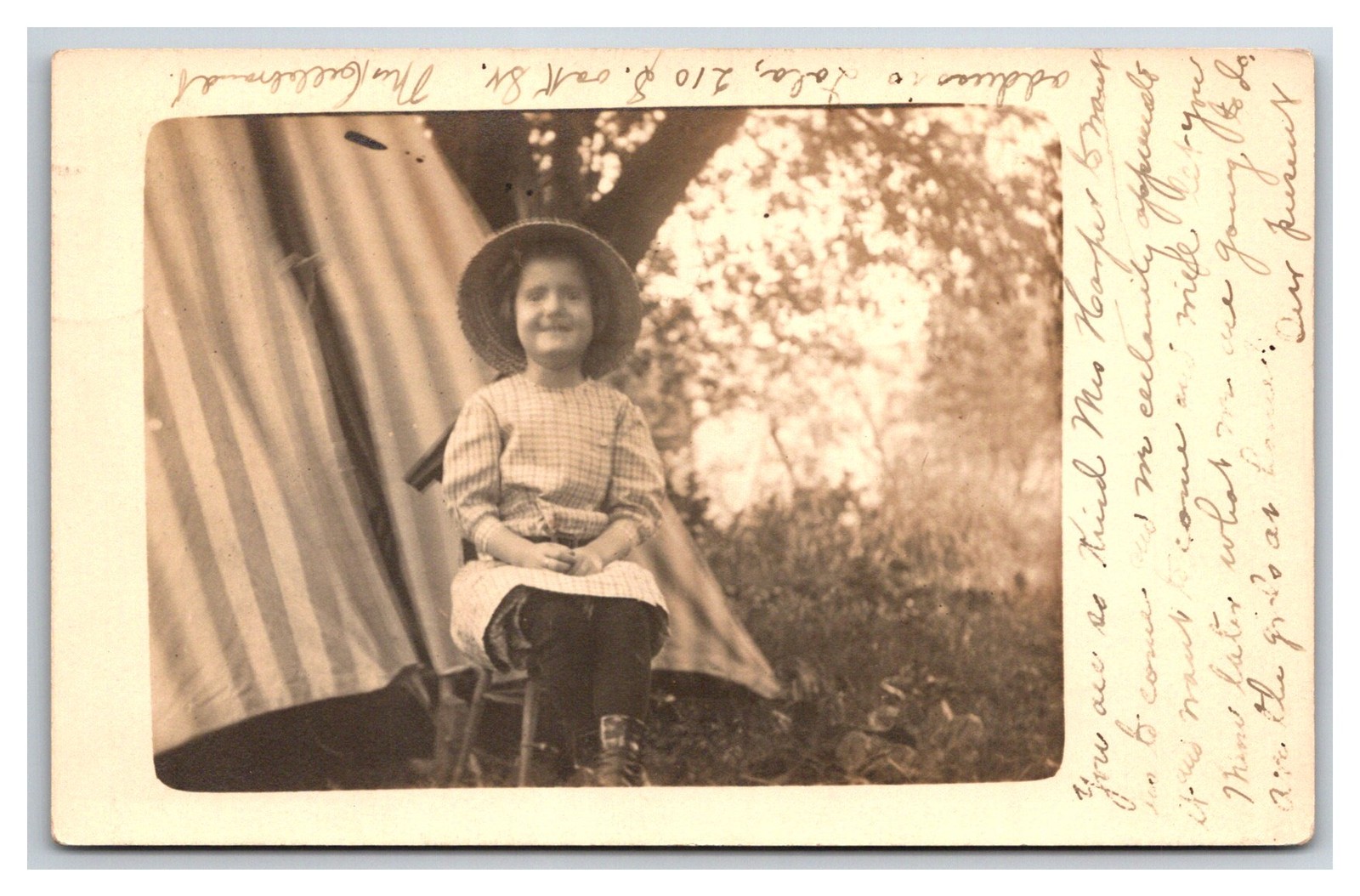 RPPC ~ Iola KS ~ Little Girl camping , So cute ~ Kansas RPPC ~ Iola KS ~ Little Girl camping , So cute ~ Kansas