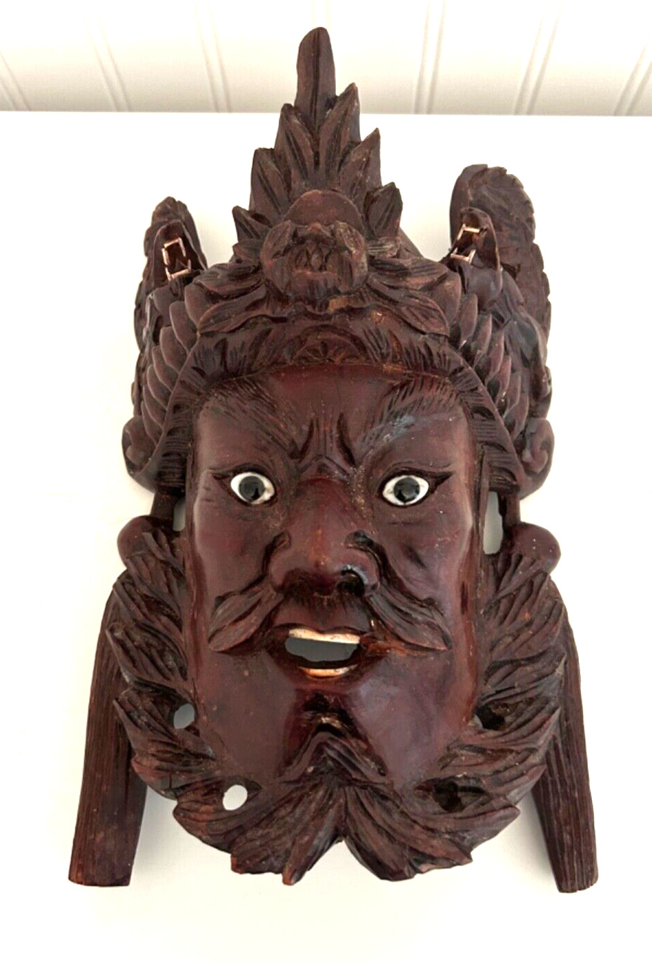 Vintage hand wood carved Mongolian Chief Warrior Headress Mask 10-1/4" X 7" Vintage hand wood carved Mongolian Chief Warrior Headress Mask 10-1/4" X 7"