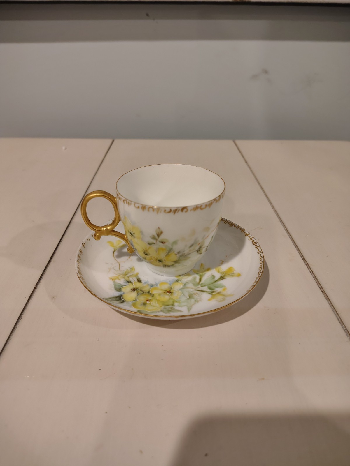 Antique A.K. Limoges France Demitasse Cup & Saucer Hand Painted Yellow... Antique A.K. Limoges France Demitasse Cup & Saucer Hand Painted Yellow...