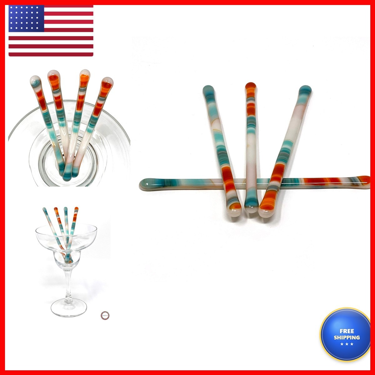 studioTica Handmade Glass Swizzle Sticks Southwest Set of 4 studioTica Handmade Glass Swizzle Sticks Southwest Set of 4