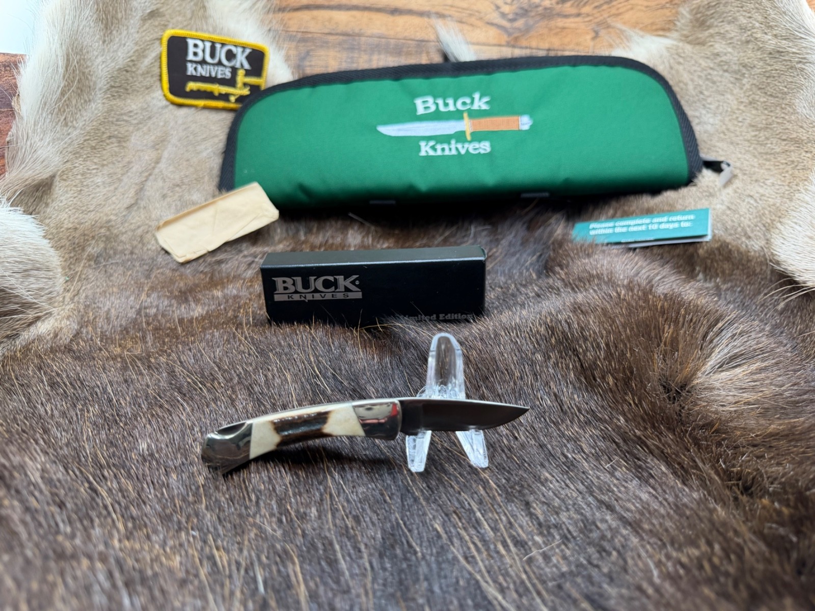 2002 Buck 505 Sambar Stag Knife Limited Edition & Leather Sheath Mint & Rare 2002 Buck 505 Sambar Stag Knife Limited Edition & Leather Sheath Mint & Rare