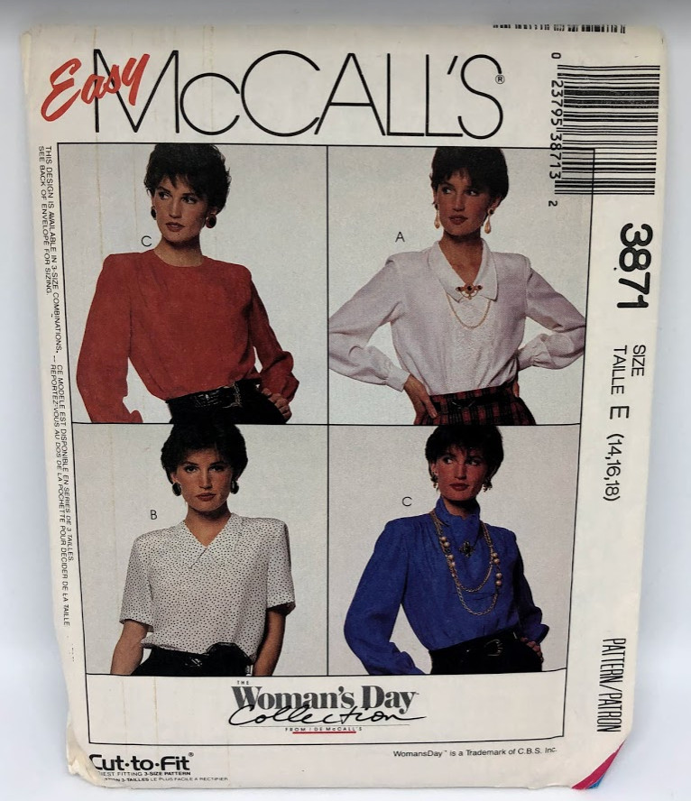 Easy McCall's Sewing Pattern Vintage 1988 Cut To Fit Uncut Unused 3871 Sz 14-18 Easy McCall's Sewing Pattern Vintage 1988 Cut To Fit Uncut Unused 3871 Sz 14-18
