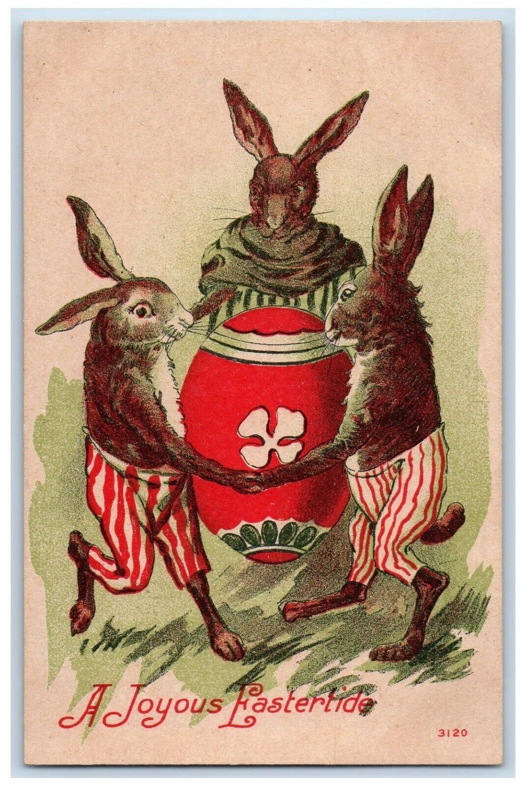 c1910\'s Easter Anthropomorphic Rabbits Playing Giant Egg Bristol NY Postcard