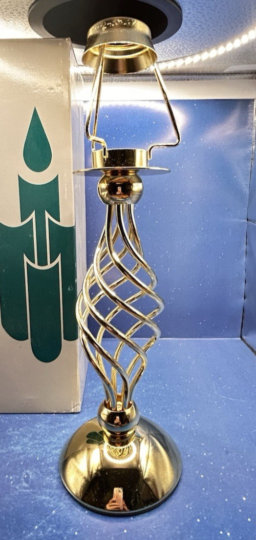 Vtg Y2K Partylite Paragon Tealight Lamp Base Brass 13" Candle Holder P7757B Box
