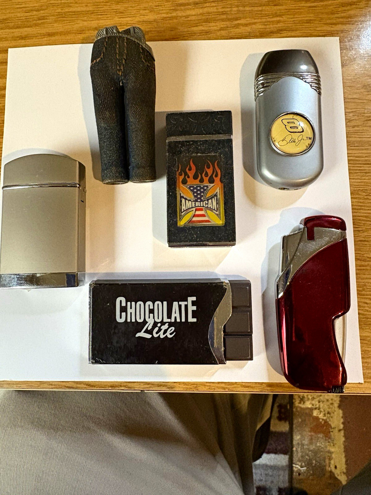 Lot of 6 Collectible Lighters: Chocolate Lite, American Flag/Flames, #8 Dale Jr Lot of 6 Collectible Lighters: Chocolate Lite, American Flag/Flames, #8 Dale Jr