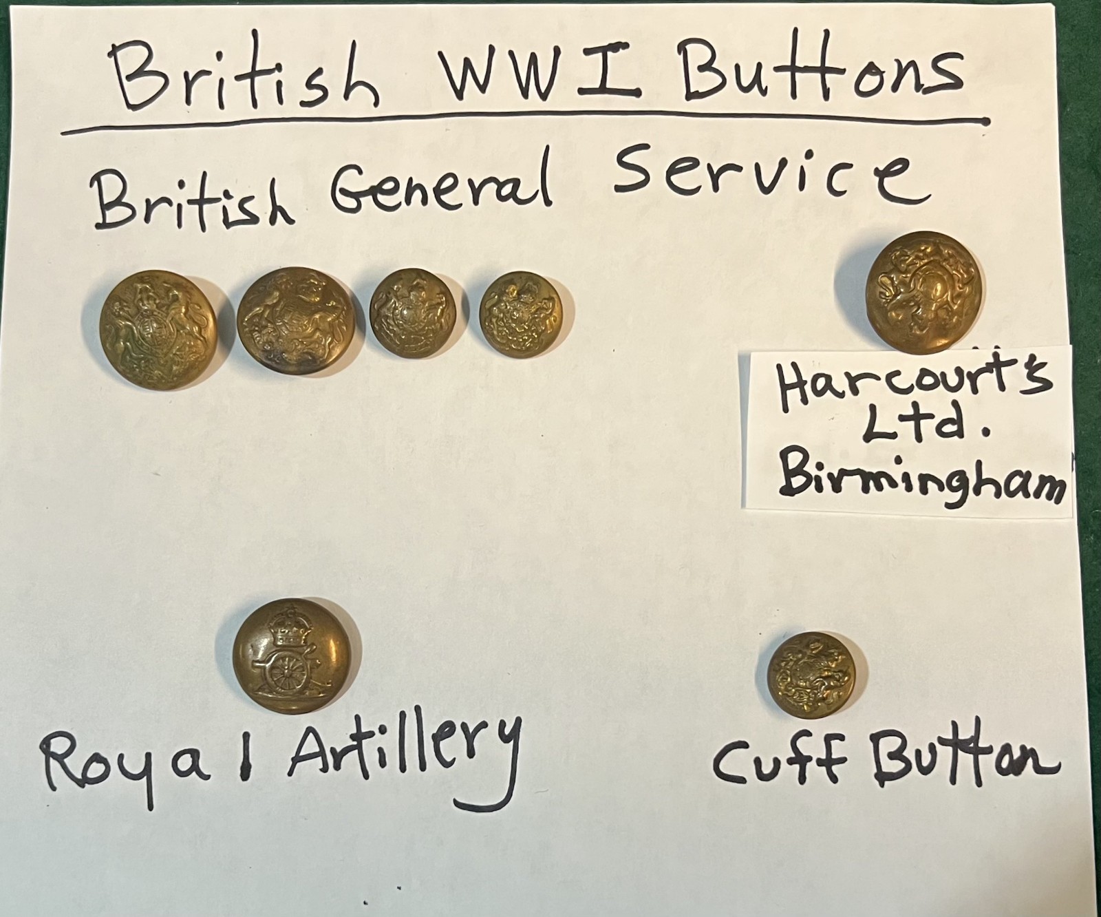 WWI British Uniform Buttons WWI British Uniform Buttons