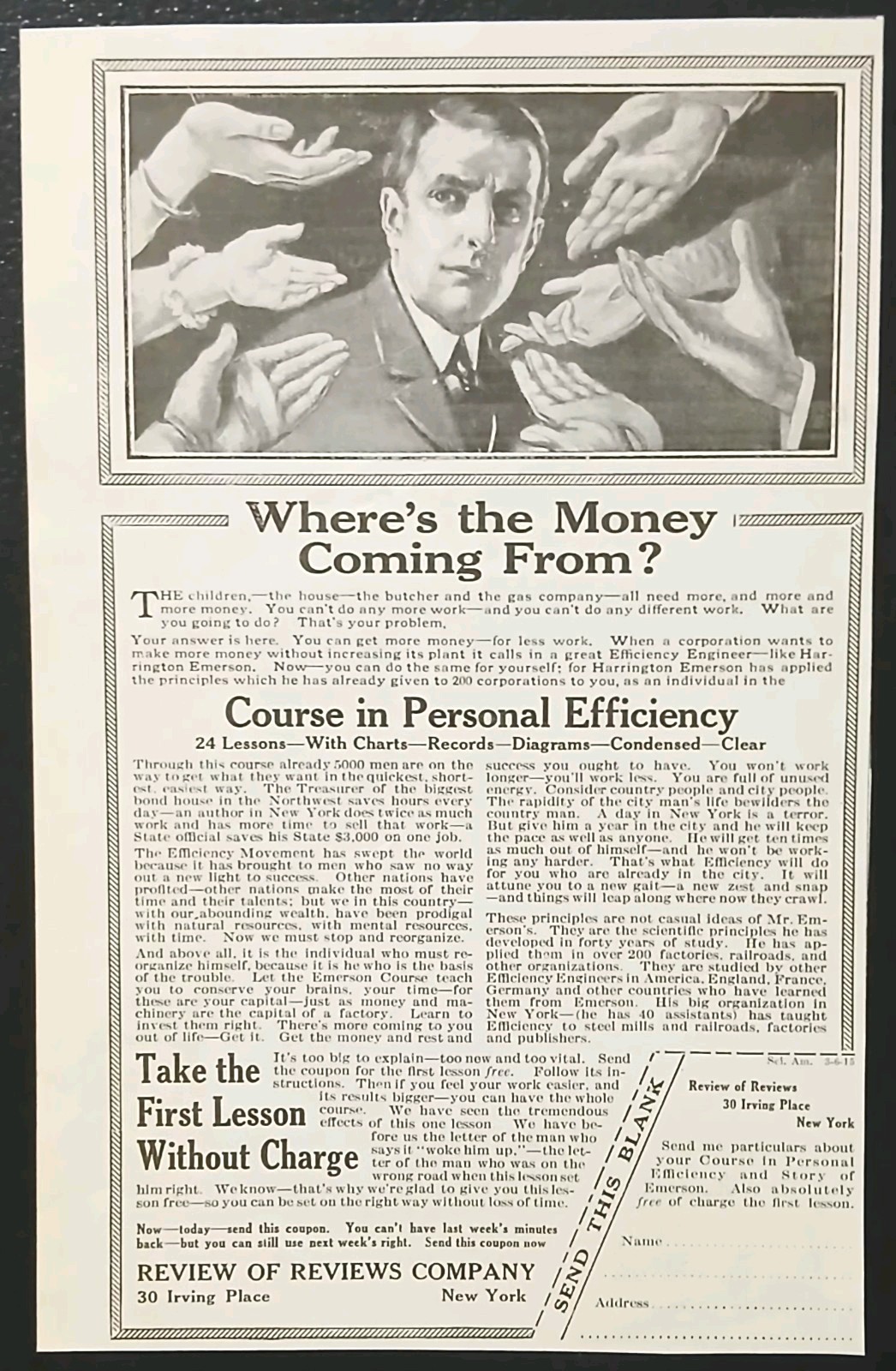 1915 Original Print Advertisement - Course in Personal Efficiency Antique WW1 1915 Original Print Advertisement - Course in Personal Efficiency Antique WW1