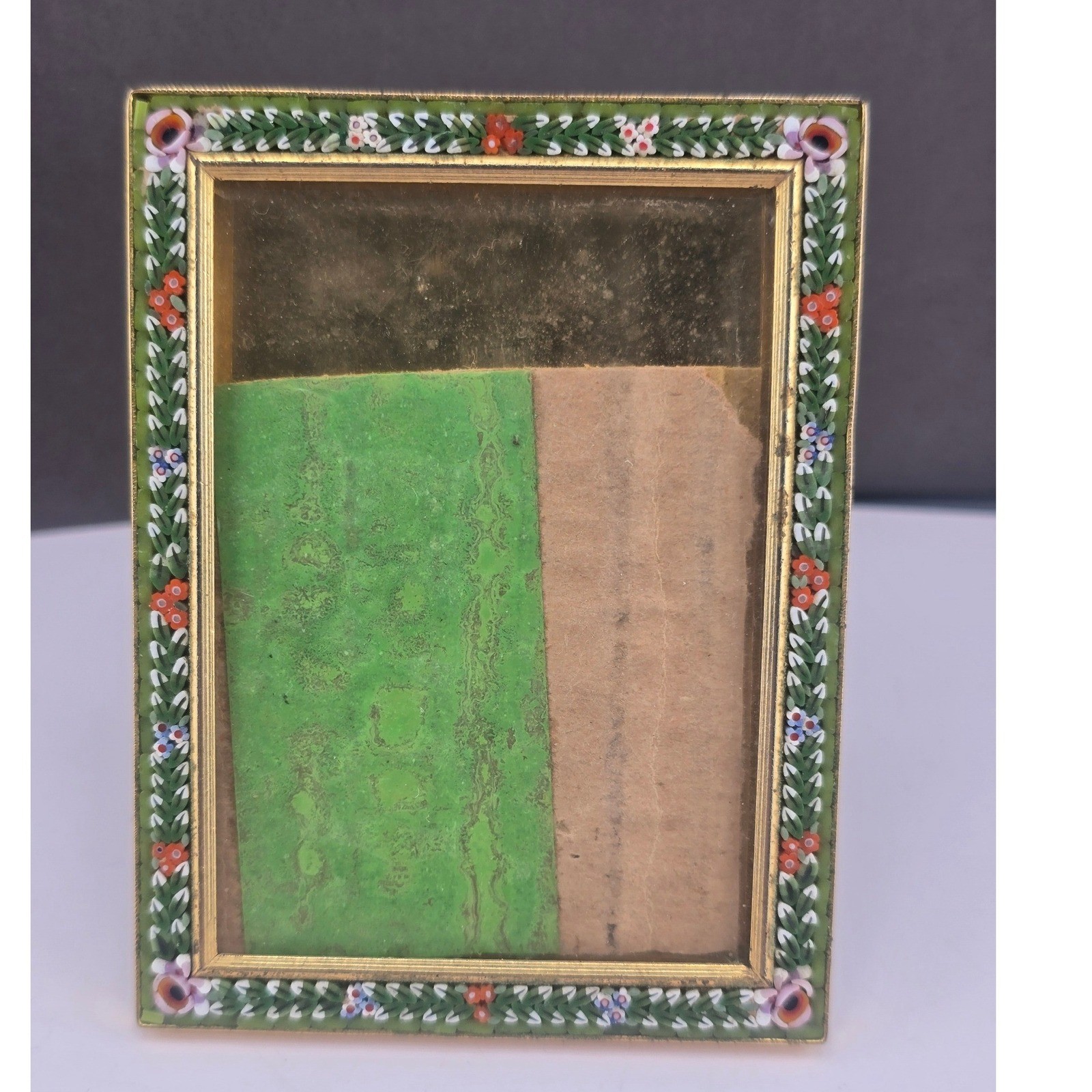 Vintage Estate Micro Mosaic Picture Frame Green Floral Italy 2.25x1.75in Vintage Estate Micro Mosaic Picture Frame Green Floral Italy 2.25x1.75in