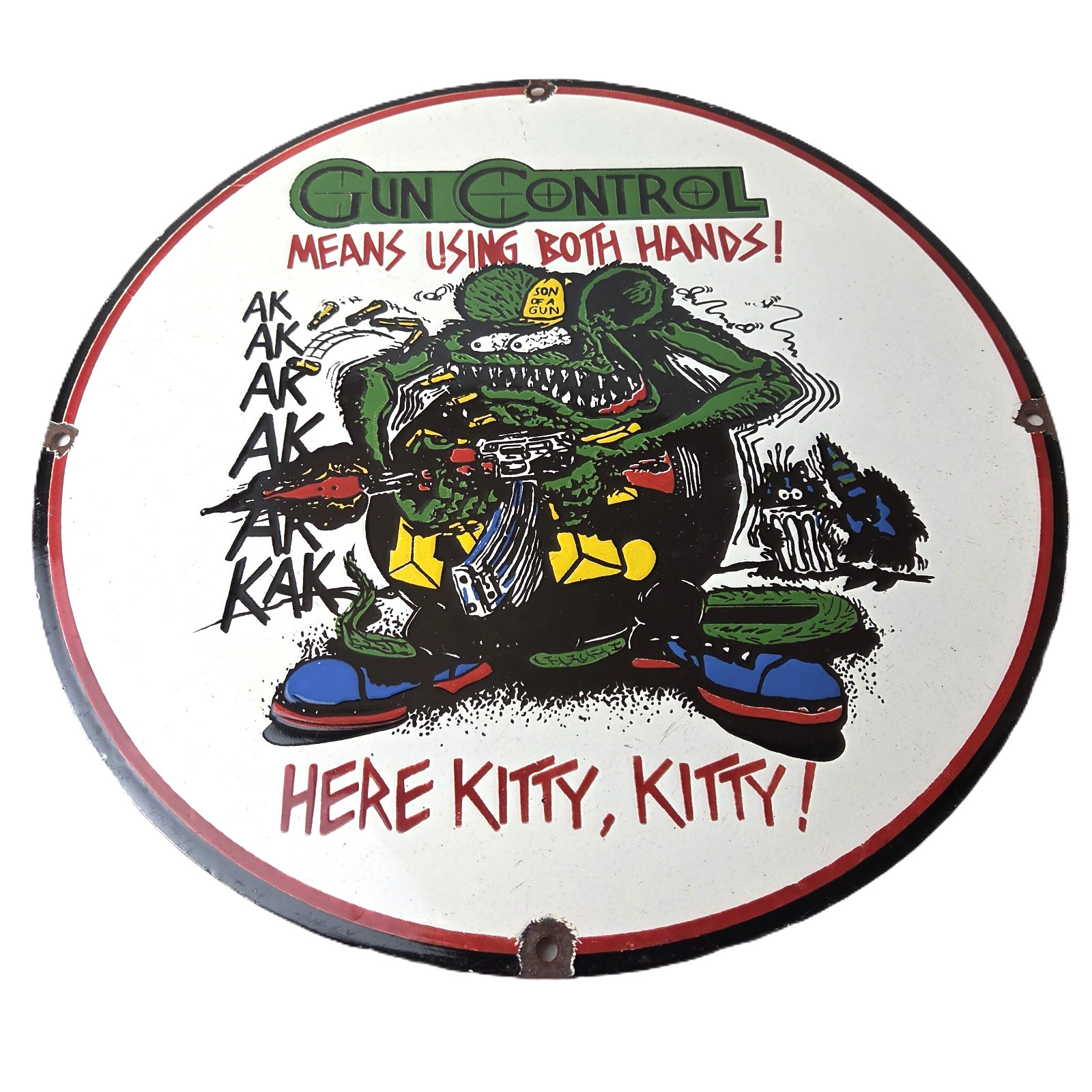 Vintage Gun Control Rat Fink Porcelain Sign - Ed Roth Gun Control Hot Rod Sign Vintage Gun Control Rat Fink Porcelain Sign - Ed Roth Gun Control Hot Rod Sign