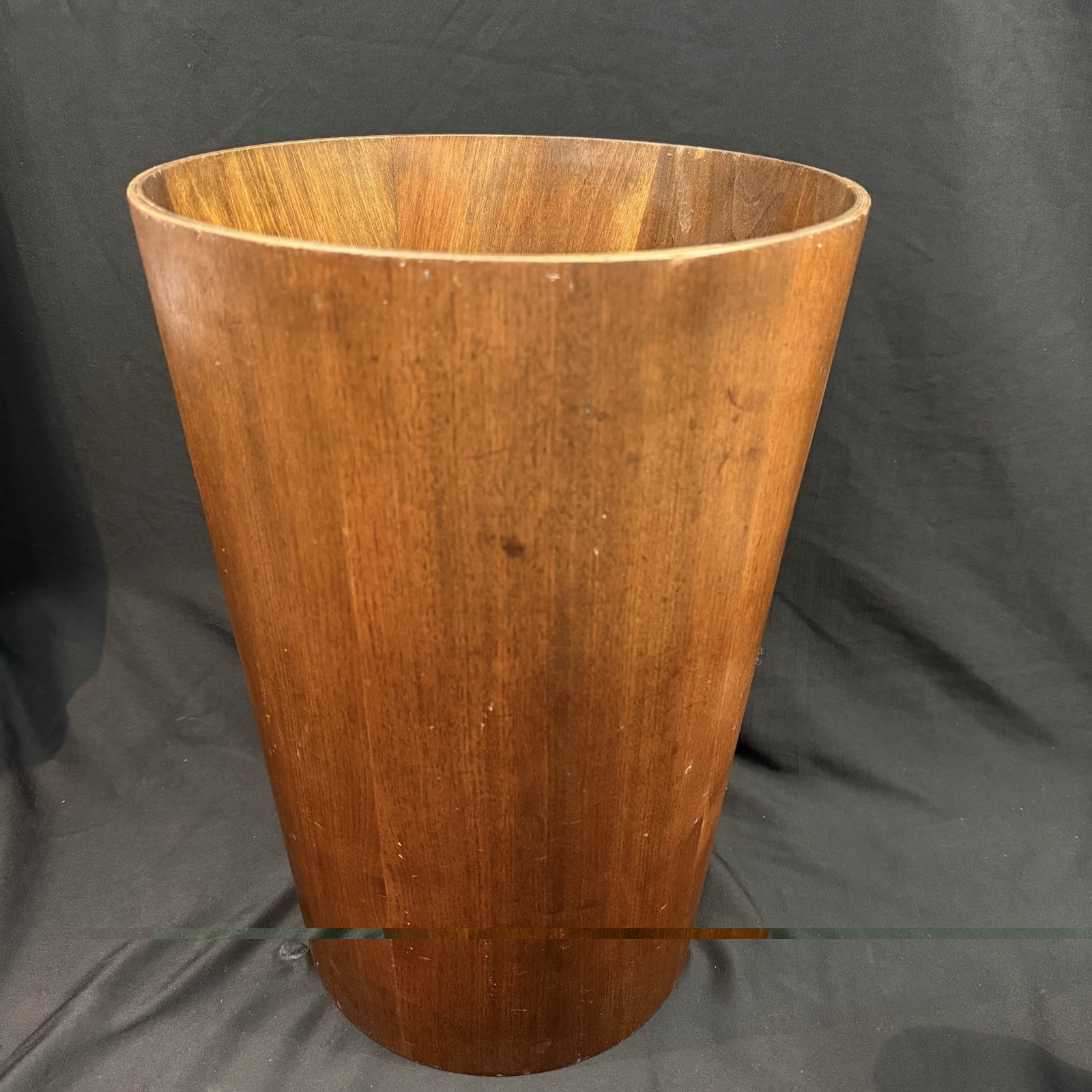 Midcentury Rainbow Servex Large 16" Teak Waste Basket Martin Aberg Trash Bin
