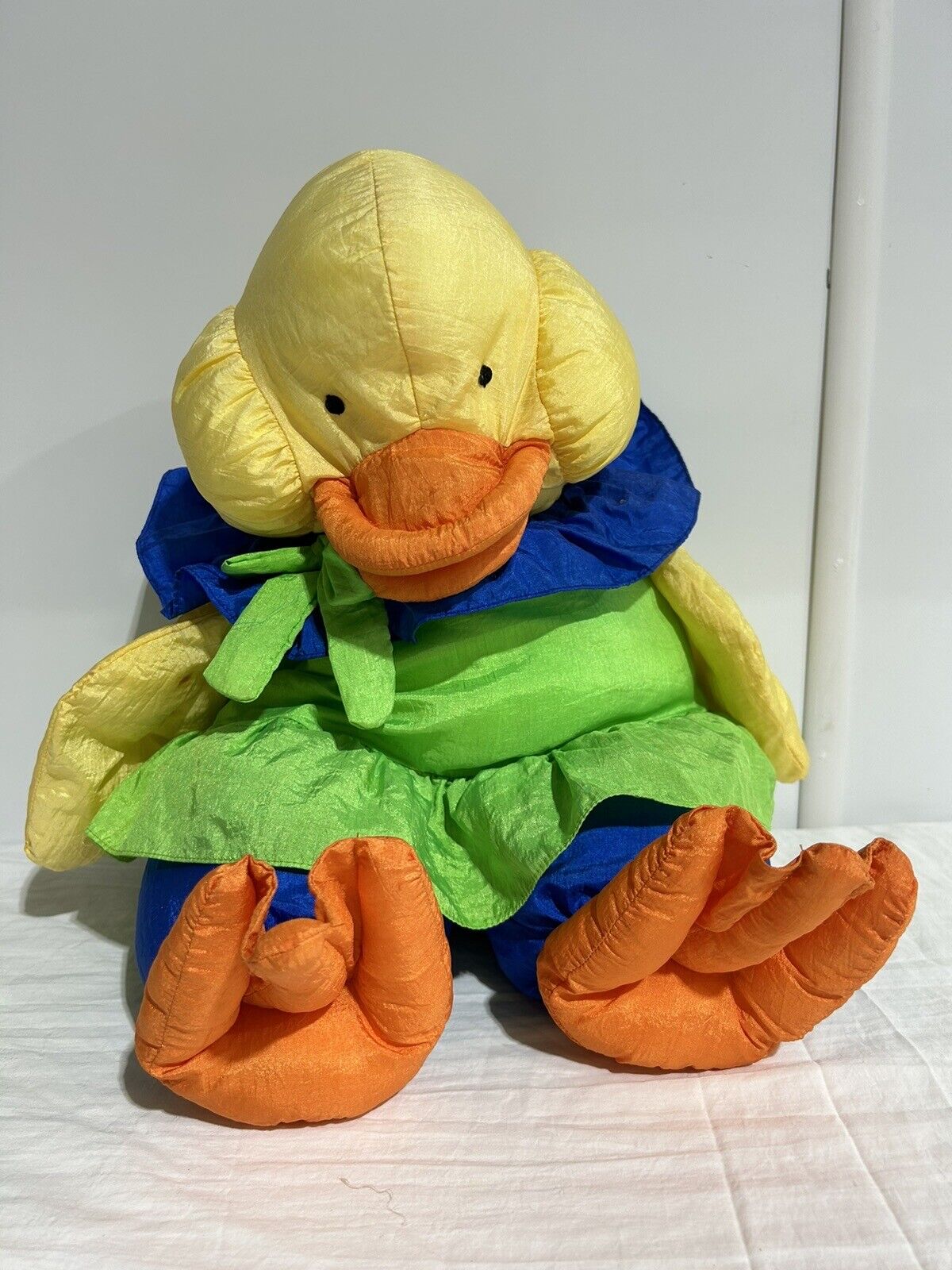 VINTAGE PUFFY CLOWN Duck Plush with MULTICOLOR CLOTHING RARE 20\