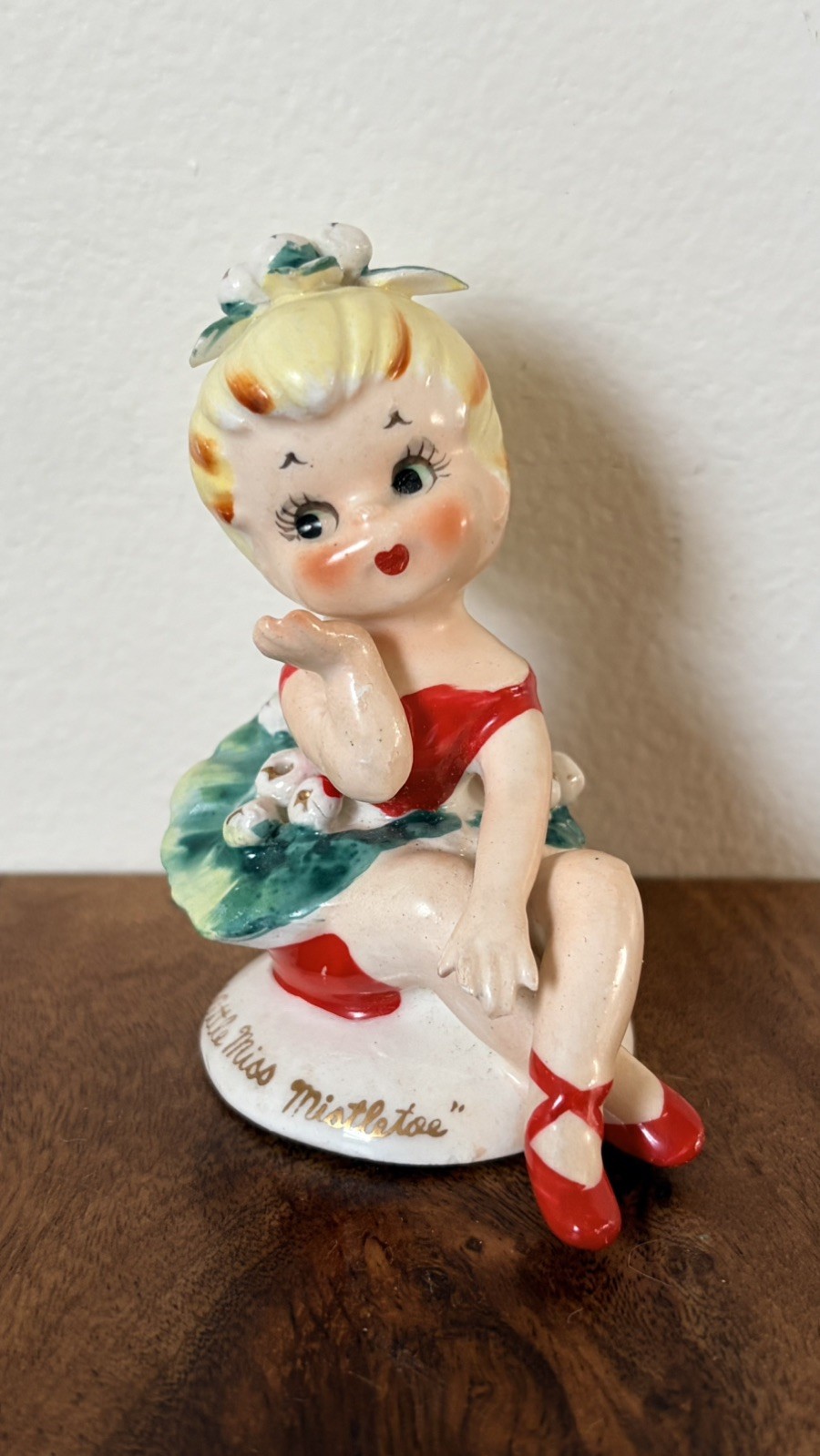 Vintage Geo. Z Lefton Christmas Little Miss Mistletoe Ballerina Figurine #102 Vintage Geo. Z Lefton Christmas Little Miss Mistletoe Ballerina Figurine #102
