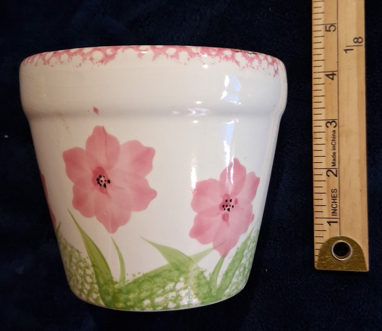 Vintage Ceramic Floral Planter Pot Pink Flowers Lily of the Valley Rim 4.5" Vintage Ceramic Floral Planter Pot Pink Flowers Lily of the Valley Rim 4.5"
