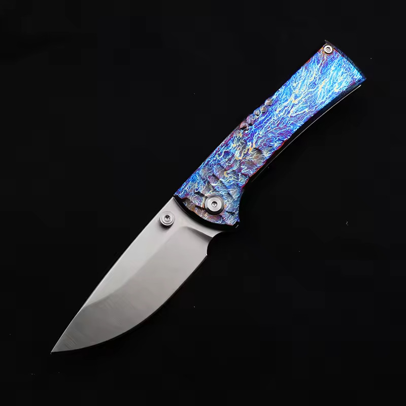 New TC4 Titanium Blue Anodized Sandblasted Custom Handle Outdoor EDC Pocketknife New TC4 Titanium Blue Anodized Sandblasted Custom Handle Outdoor EDC Pocketknife
