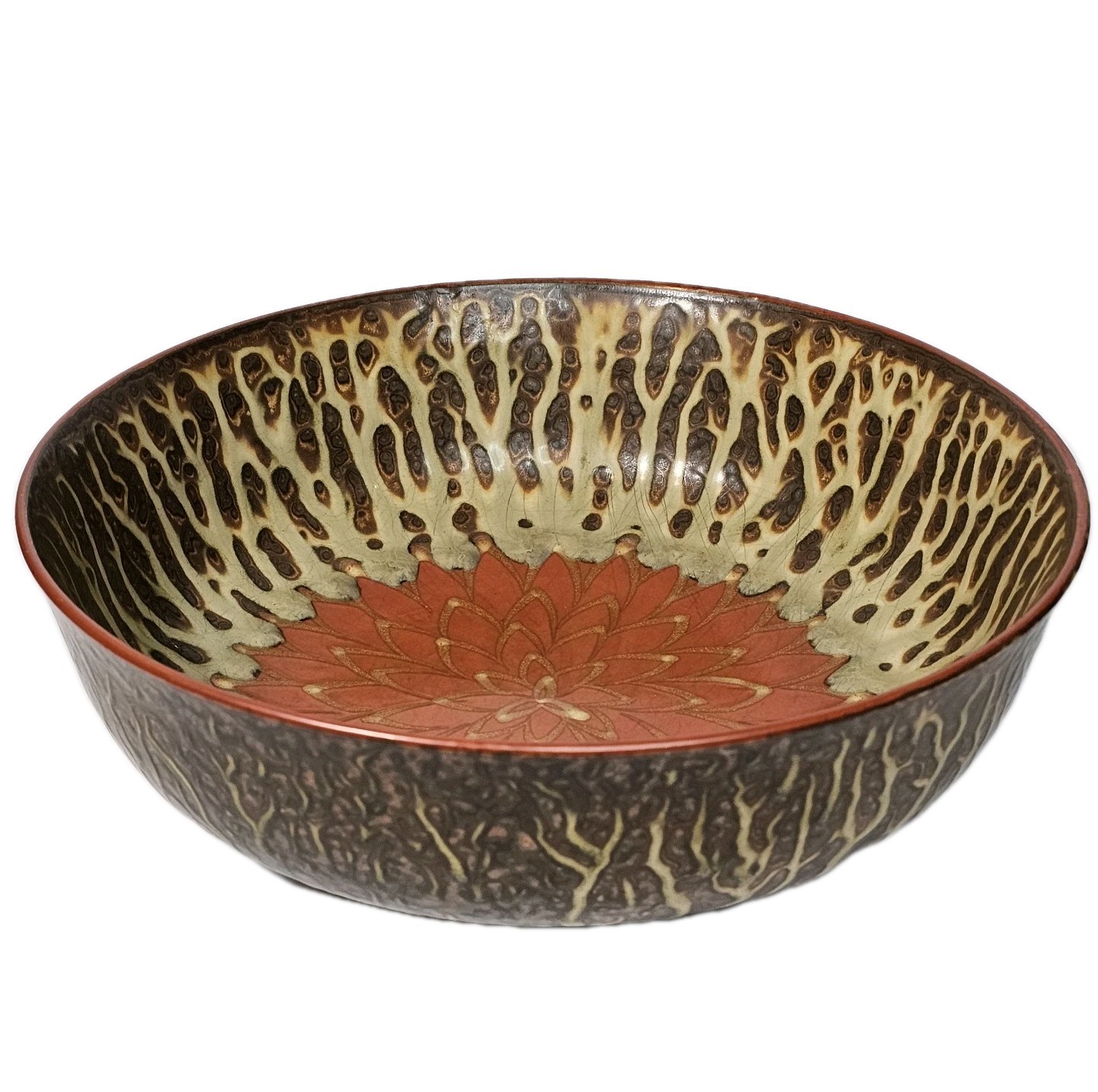Vintage Japanese Mino Ware Pottery Textured Glaze Chrysanthemum Ceramic Bowl Vintage Japanese Mino Ware Pottery Textured Glaze Chrysanthemum Ceramic Bowl