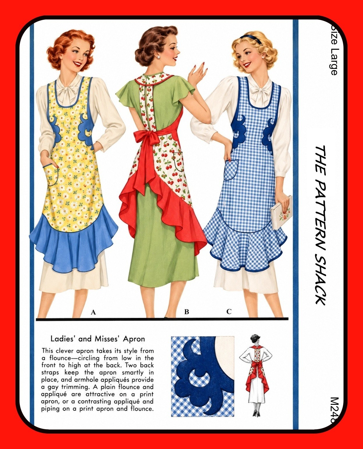 Vintage 1930's APRON Pattern w FLOUNCE Pocket McCall 248 RARE Size Large