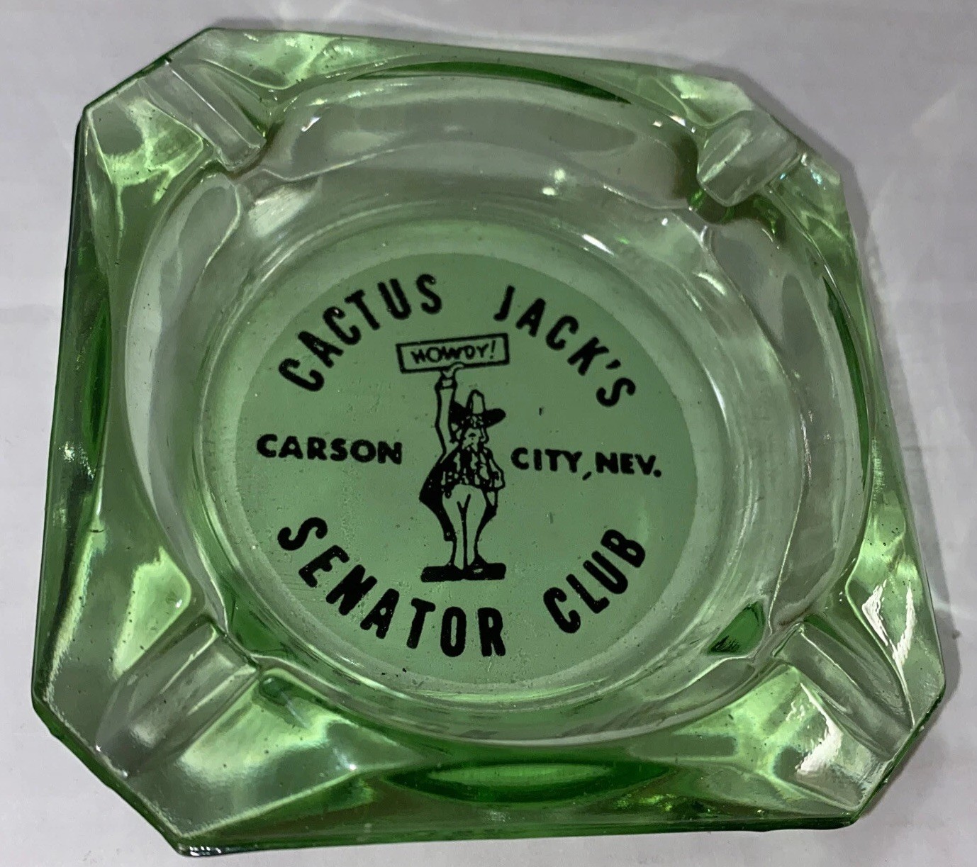 Vintage Cactus Jacks Senator Club Green Glass Ashtray Carson Nevada Souvenir Vintage Cactus Jacks Senator Club Green Glass Ashtray Carson Nevada Souvenir