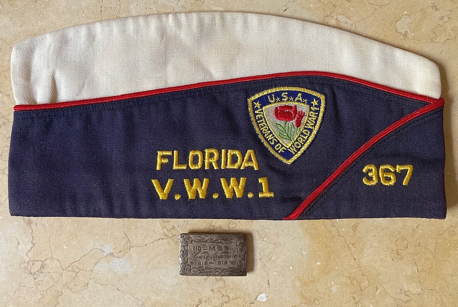 WW1 110th Machine Gun Bn Meuse-Argonne Grouping 29th Div Adjutant Hat & Buckle WW1 110th Machine Gun Bn Meuse-Argonne Grouping 29th Div Adjutant Hat & Buckle