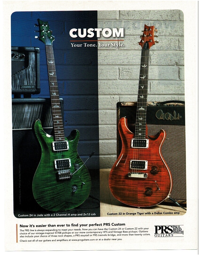 2013 PRS Custom 24 Jade, Custom 22 Orange Electric Guitar magazine print ad 2013 PRS Custom 24 Jade, Custom 22 Orange Electric Guitar magazine print ad
