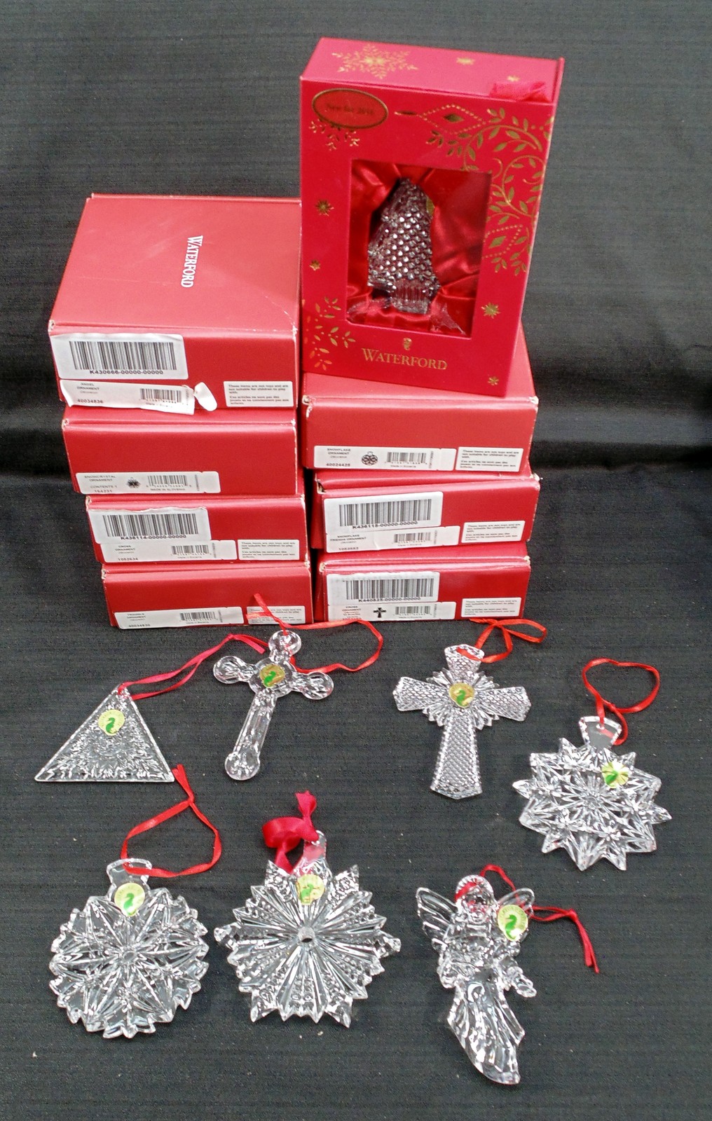 New Lot 8 Waterford Crystal Christmas Tree Ornaments Cross Angel Snowflake w/Box New Lot 8 Waterford Crystal Christmas Tree Ornaments Cross Angel Snowflake w/Box