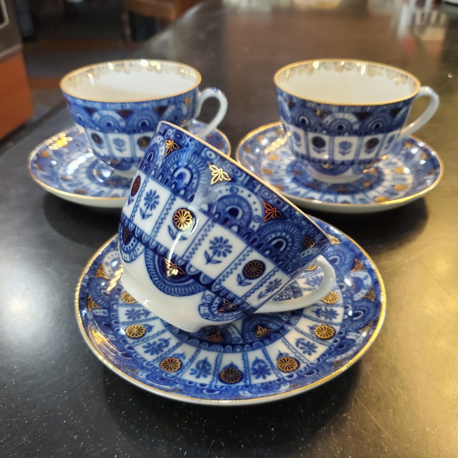 VTG Lomonosov Porcelain Tea / Coffee W/ Saucer 22KG Set Of 3 VTG Lomonosov Porcelain Tea / Coffee W/ Saucer 22KG Set Of 3