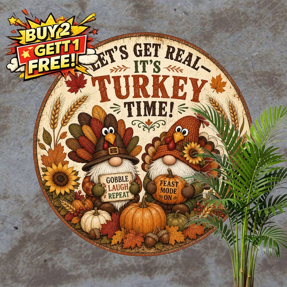 Turkey Thanksgiving Gnome Round Metal Sign Vintage Holiday Wall Decor 8x8 Turkey Thanksgiving Gnome Round Metal Sign Vintage Holiday Wall Decor 8x8