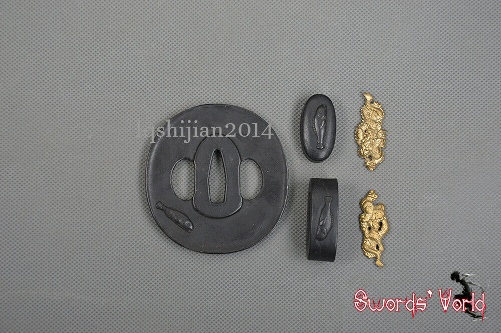 Stainless Steel TSUBA SET Hand guard Kashira Fuchi Brass Menuki Sword Accessary Stainless Steel TSUBA SET Hand guard Kashira Fuchi Brass Menuki Sword Accessary