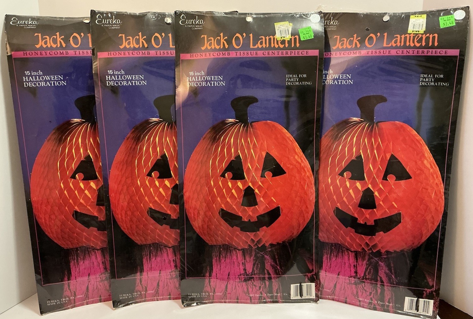 VINTAGE EUREKA HALLOWEEN HONEYCOMB JACK O LANTERN TABLETOP CENTERPIECE LOT 4 NEW VINTAGE EUREKA HALLOWEEN HONEYCOMB JACK O LANTERN TABLETOP CENTERPIECE LOT 4 NEW