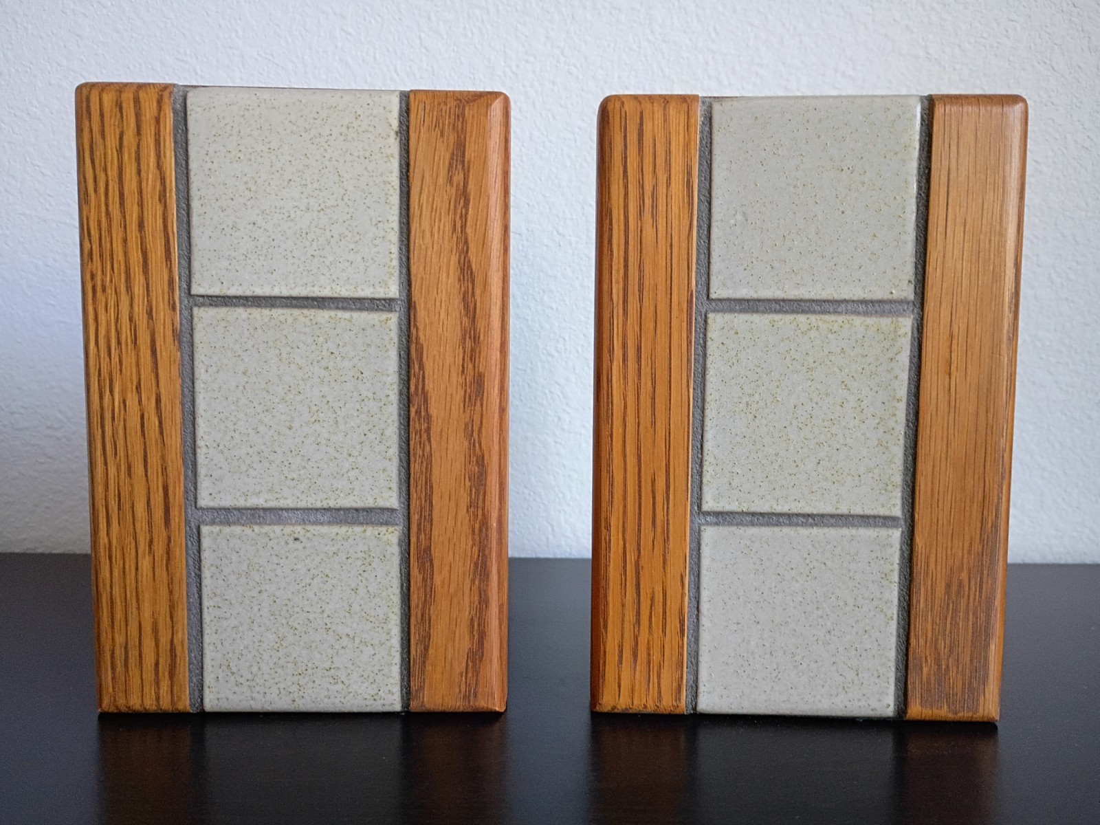 Wood and Tile Bookends by Marshall Studios Jane and Gordon Martz Vintage MCM
