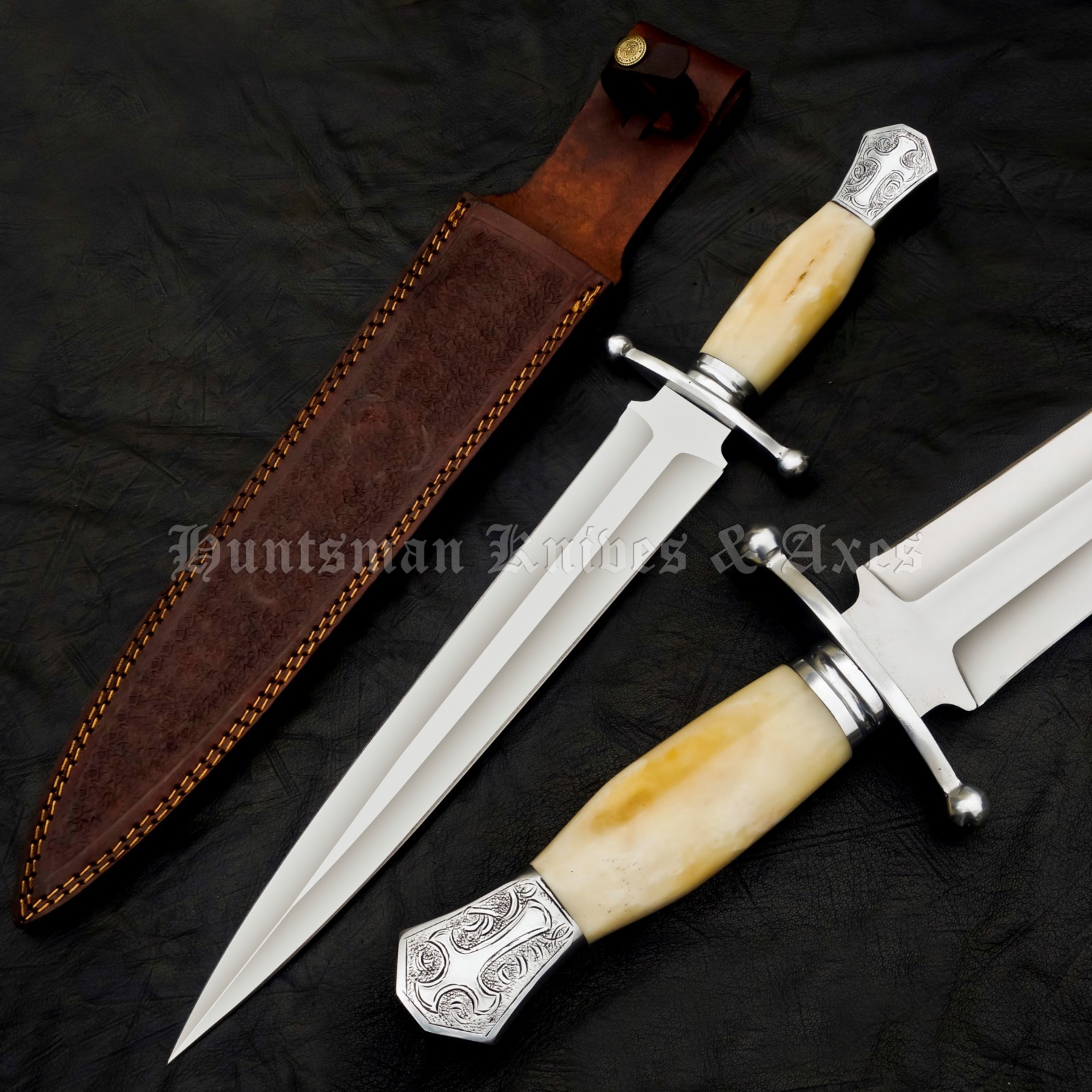 Custom Made Templar /Crusade Style Short sword /Dagger In 12C27Steel w/Bone Grip Custom Made Templar /Crusade Style Short sword /Dagger In 12C27Steel w/Bone Grip
