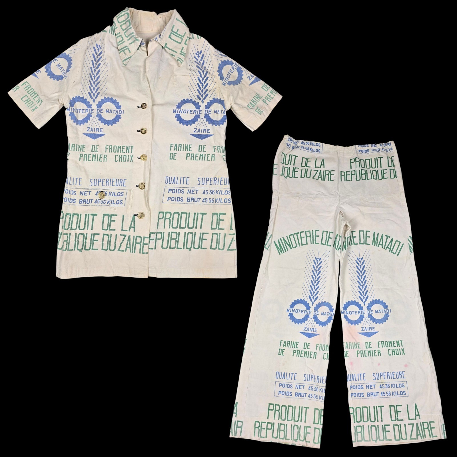 Vintage 70s Flour Sack Button Up Shirt Pants Set Sz L Minoterie De Matadi Zaire Vintage 70s Flour Sack Button Up Shirt Pants Set Sz L Minoterie De Matadi Zaire