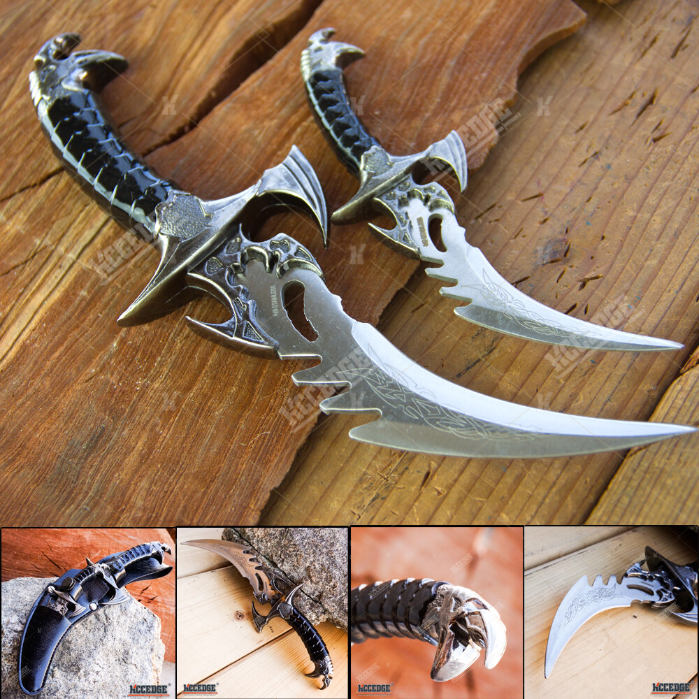 2PC FANTASY CLAW Knife Twin FIXED BLADE DAGGER Set Draco with Sheath 2PC FANTASY CLAW Knife Twin FIXED BLADE DAGGER Set Draco with Sheath