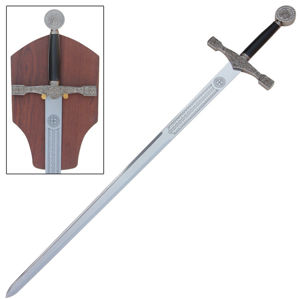 48" King Arthur Excalibur Sword: Medieval Longsword with Wall Display Plaque 48" King Arthur Excalibur Sword: Medieval Longsword with Wall Display Plaque