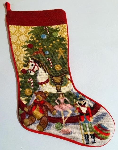 Sferra Needlepoint Christmas Toys Holiday Stocking Hand Stitched Wool New
