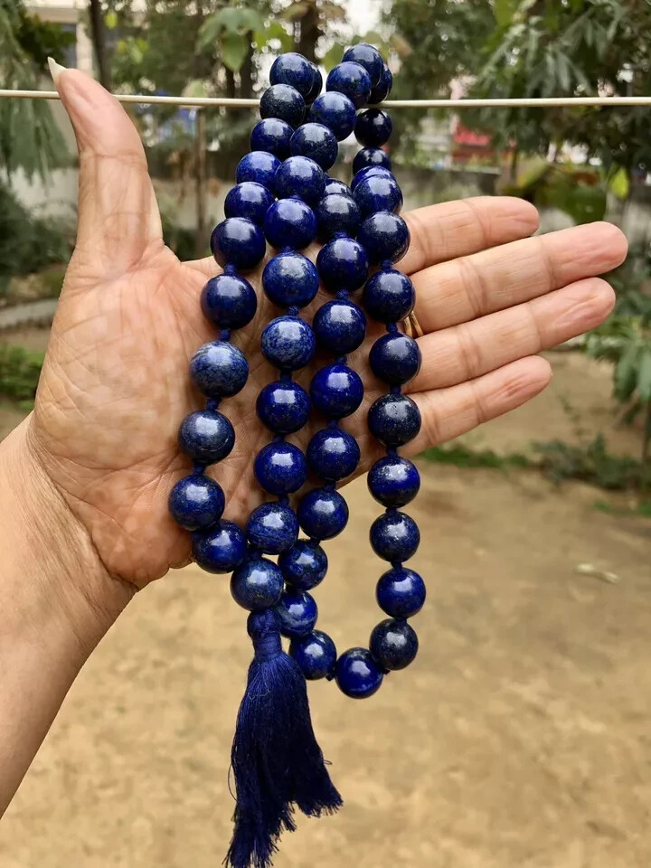 14 mm Rnd 54+1 Beads Original AAA Lapis Lazuli Jaap Rosary, Japa Mala Energized 14 mm Rnd 54+1 Beads Original AAA Lapis Lazuli Jaap Rosary, Japa Mala Energized