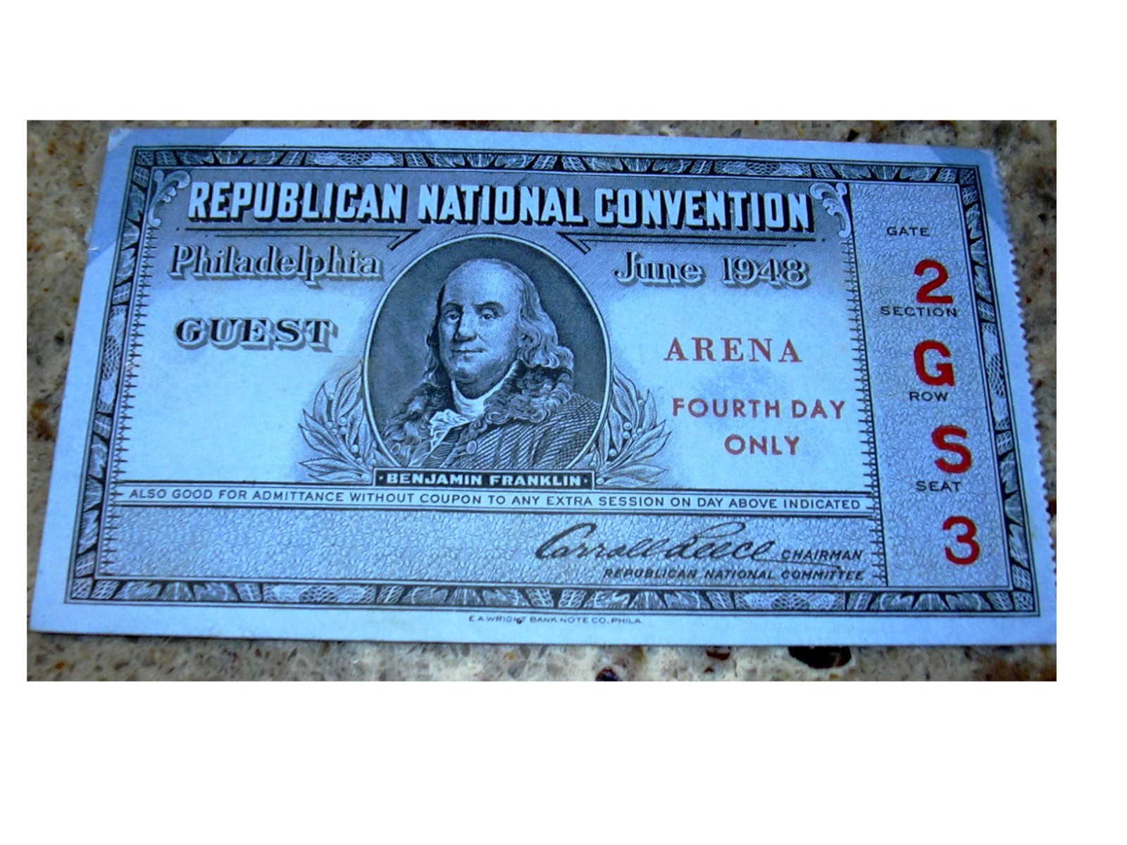 REPUBLICAN NATIONAL CONVENTION Ticket Pass JUNE 1948 PHILADELPHIA REPUBLICAN NATIONAL CONVENTION Ticket Pass JUNE 1948 PHILADELPHIA