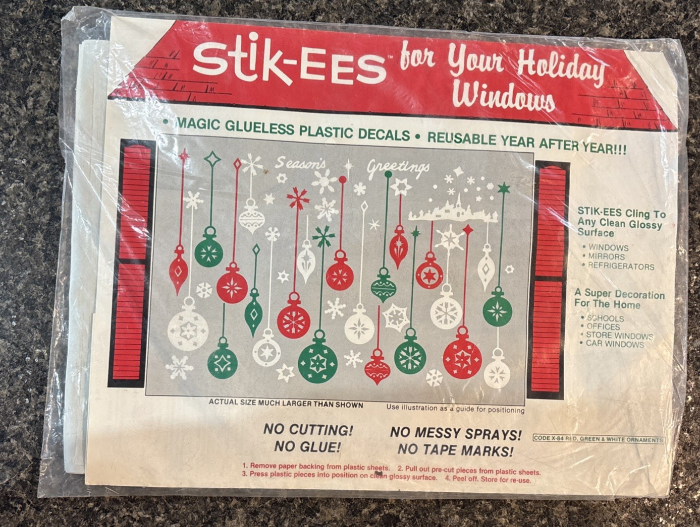 NOS Stik-ees for Creative Fun Magic Plastic Decals Christmas Red Green White