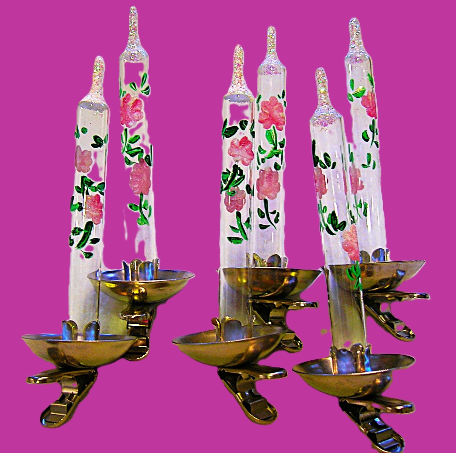 6pc Set Vtg Dillards Italy HandâPainted Blown Glass Candle Christmas Ornamentsđ 6pc Set Vtg Dillards Italy HandâPainted Blown Glass Candle Christmas Ornamentsđ