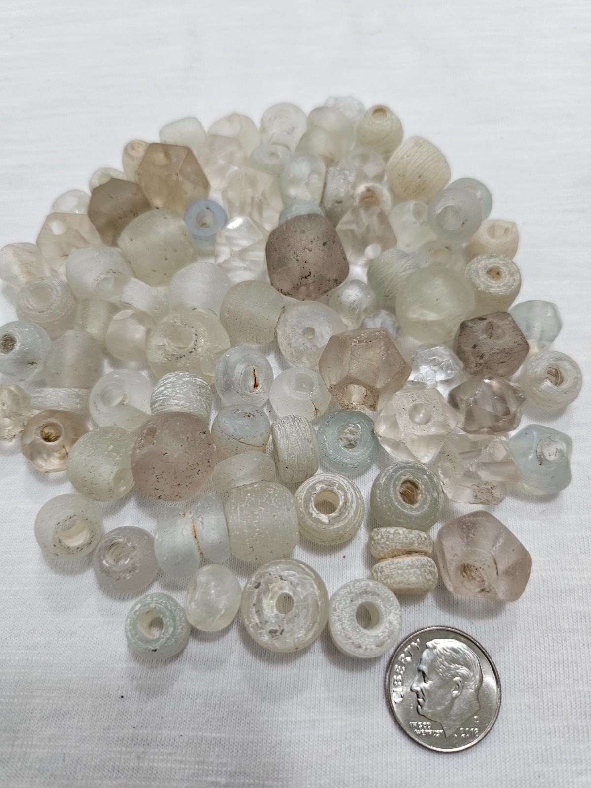 Antique Clear Glass Dogon Trade Beads 82pc Faceted & Round Czech Dutch Glass