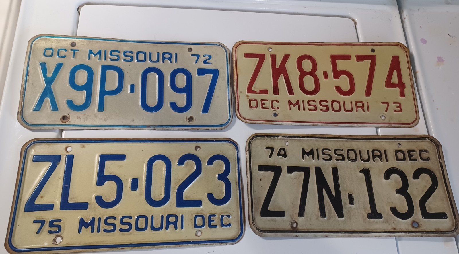 4 Missouri License plates 72 73 74 75 Garage man cave chevy ford dodge hobby bar 4 Missouri License plates 72 73 74 75 Garage man cave chevy ford dodge hobby bar