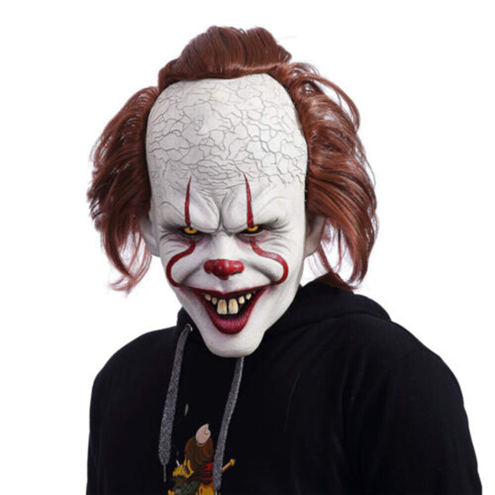 Scary Clown Pennywise IT Full Mask EvilRed Eyes Horror Cosplay Halloween Costume