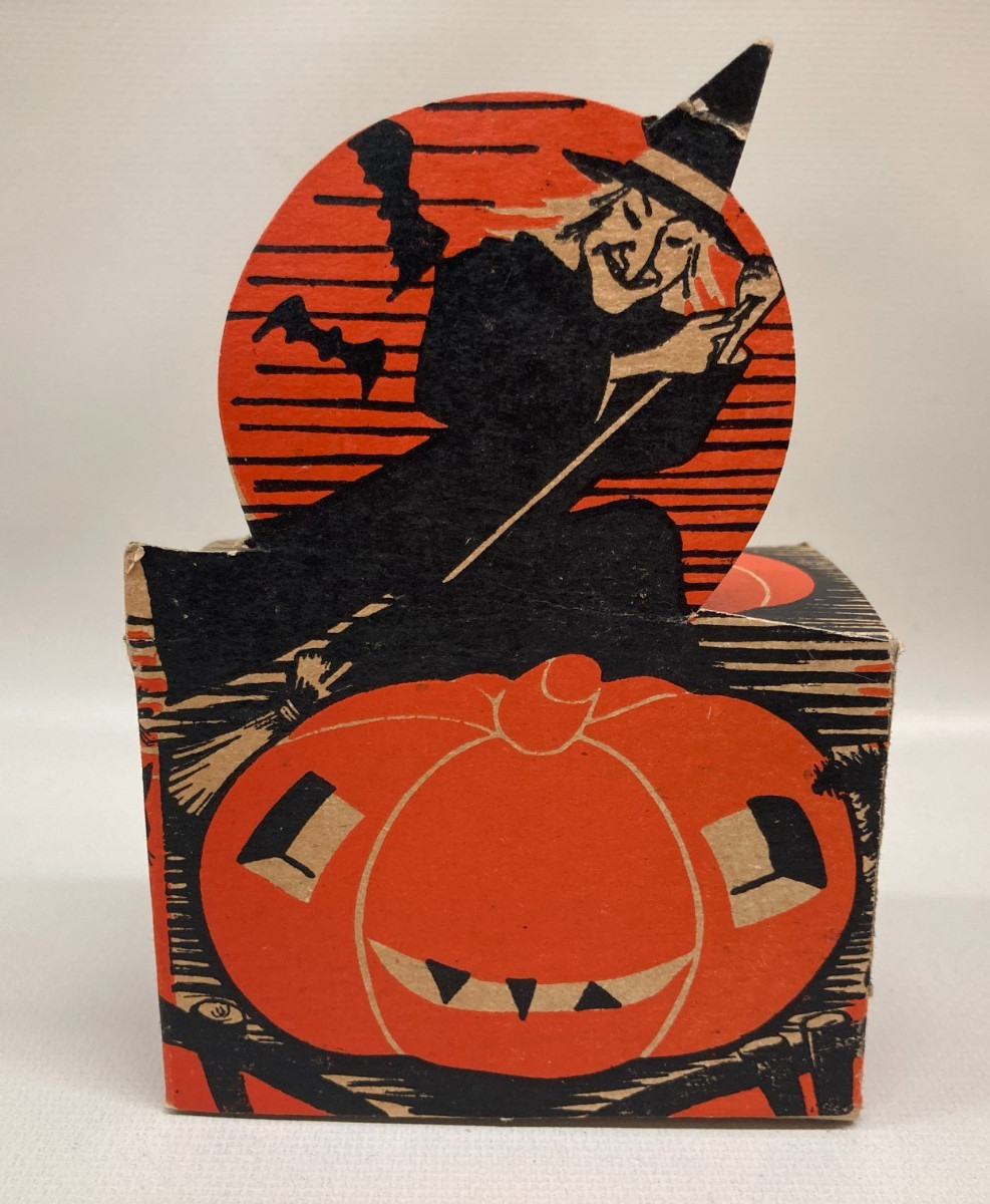 Vintage Halloween NO BONDS Black Cat 3D Candy Nut Box Witch Pumpkin 1950s