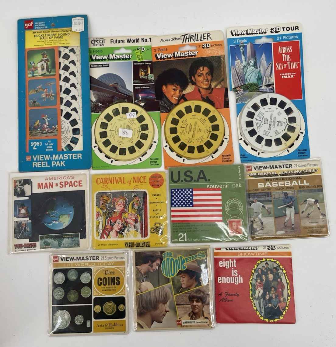 Vintage View-Master Lot 11 Sets Michael Jackson Thriller Monkees NASA EPCOT