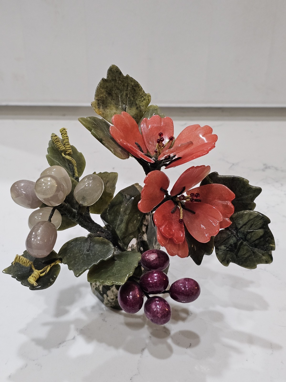 Vintage Chinese Jade Tree Blossom with Marble Base 6" x 5.5" W@@@W Vintage Chinese Jade Tree Blossom with Marble Base 6" x 5.5" W@@@W