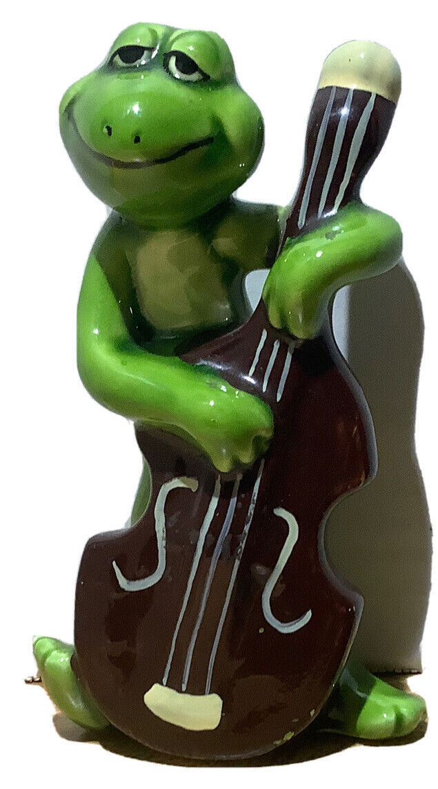 Norcrest Japan Rare Vintage Green Frog Upright Bass Figurine K517 PLS READ