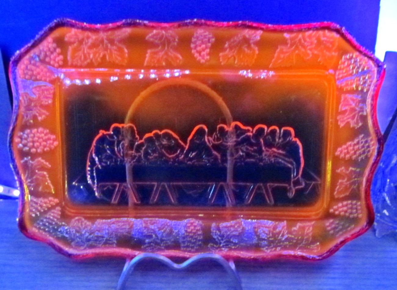 Indiana Glass Amberina Tiara Last Supper 11"x7" Tray Plate Cadmium UV Reactive Indiana Glass Amberina Tiara Last Supper 11"x7" Tray Plate Cadmium UV Reactive