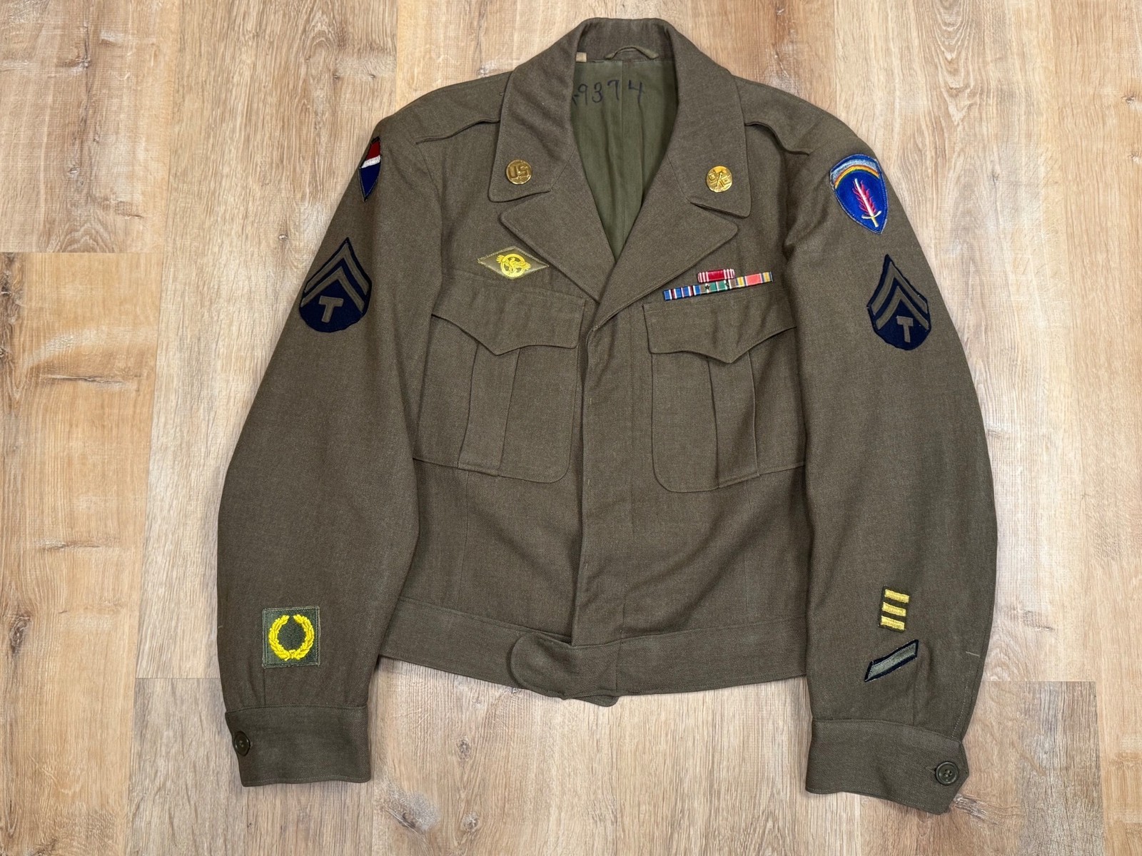 Vintage 1940s US Army Ike Jacket 38L Wool Eisenhower Military Uniform Patches