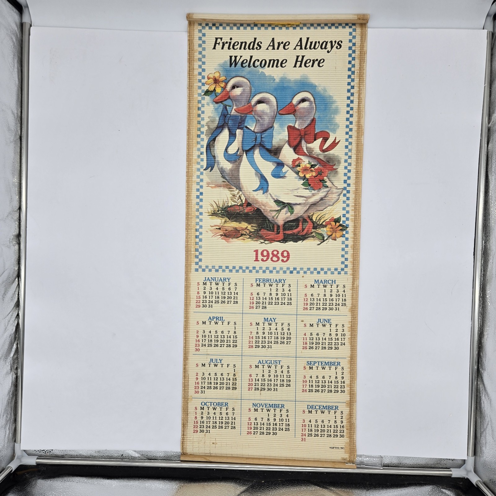 Vtg 1989 Giftco Bamboo Scroll Calendar Goose Geese Country Cottagecore Granny Vtg 1989 Giftco Bamboo Scroll Calendar Goose Geese Country Cottagecore Granny